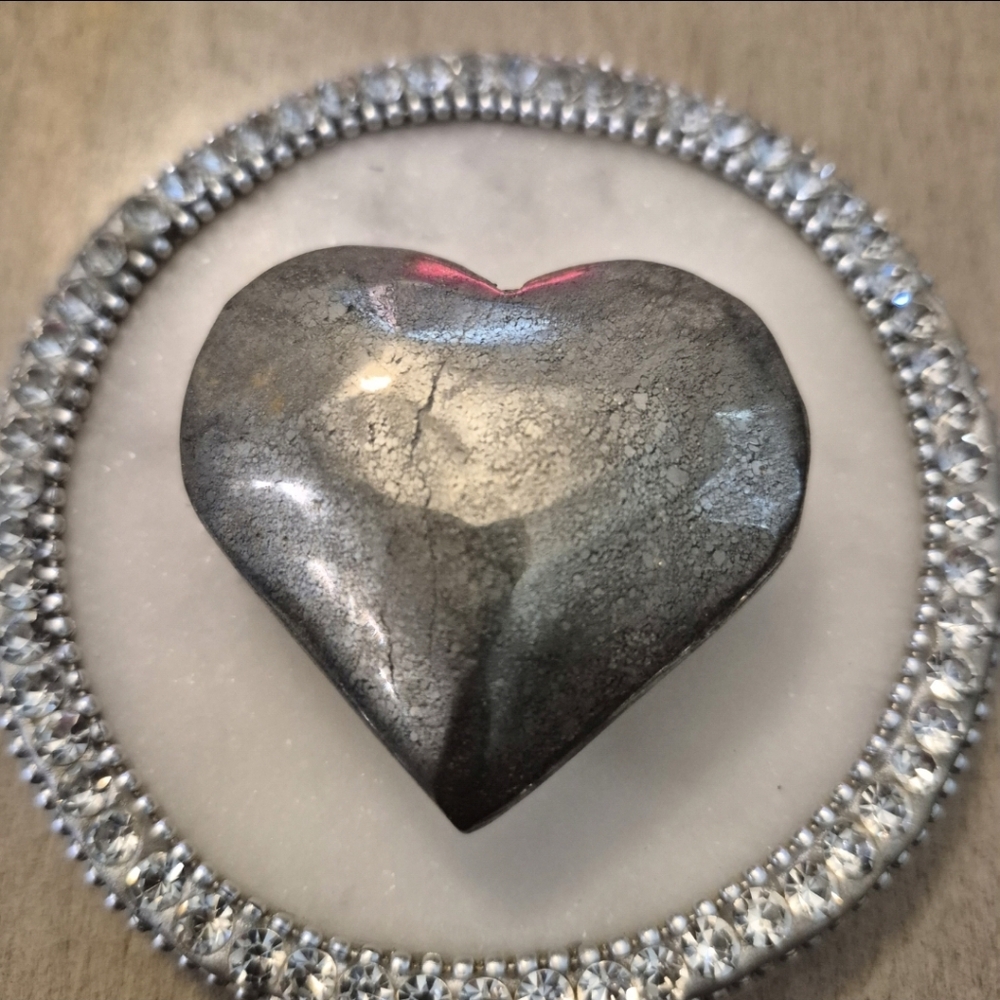Natural Pyrite Polished Heart Palm Stone #11 - Picture 3 of 7
